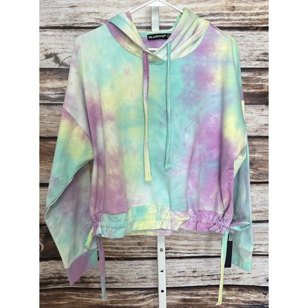 BLANK NYC Cropped Tie Dye Drawstring Hoodie Sz Large Pastel